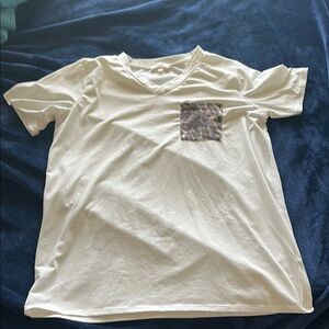White T-Shirt with Leopard Print Pocket